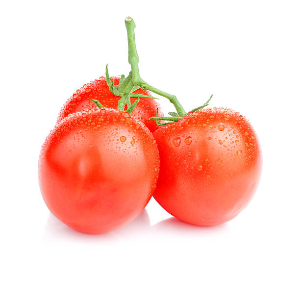 istock Three Vine fresh juicy tomato with water droplets Isolated 154225053