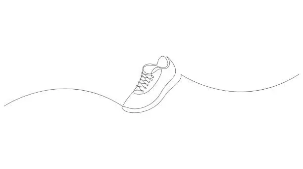 Vector illustration of Shoe single continuous line drawing. Sports footwear minimalist concept. Sneakers one line art. Vector illustration.