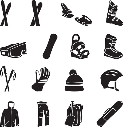 Set of ski equipment icons.