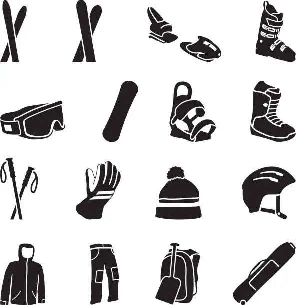 Vector illustration of Ski Equipment icons