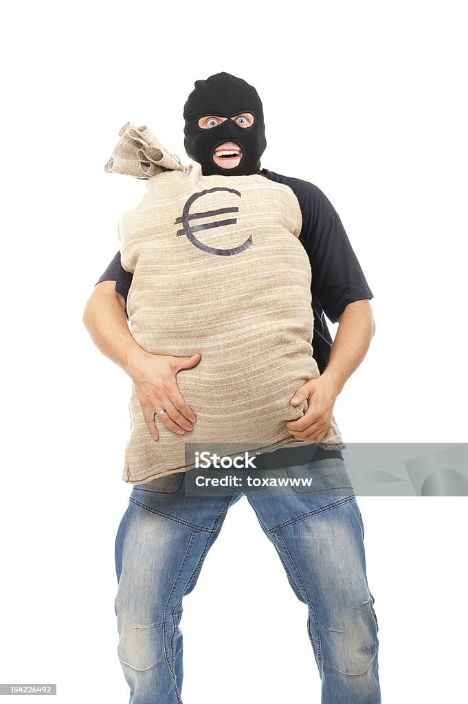 Ladrón de feliz con un saco de euro - Foto de stock de Adulto libre de derechos