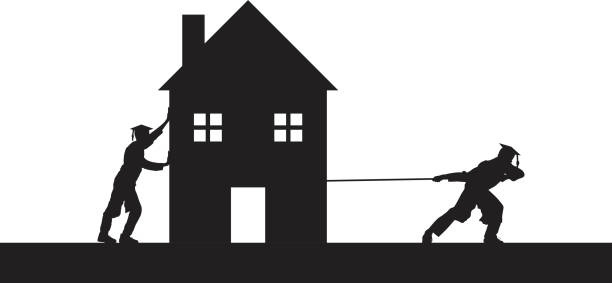 ilustrações de stock, clip art, desenhos animados e ícones de universitários mudar de casa - moving house house action silhouette