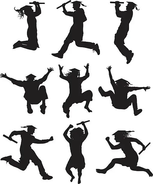 Vector illustration of Jumping Graduates