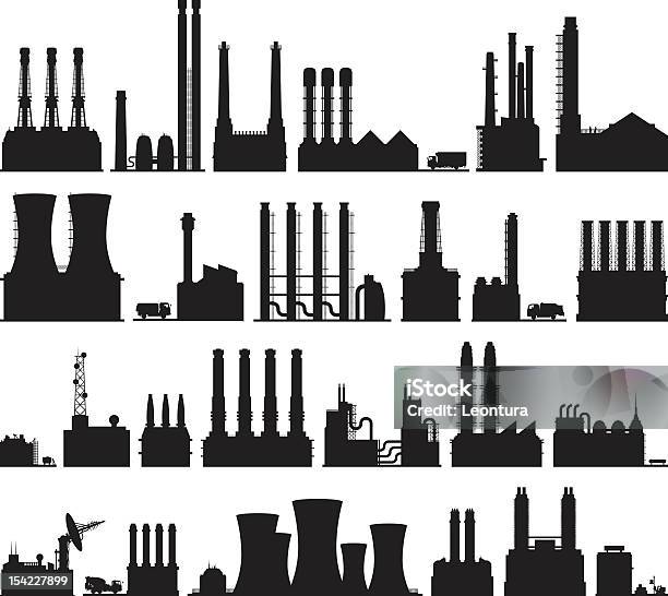 Twentyfive Factories Stock Illustration - Download Image Now - In Silhouette, Factory, Outline