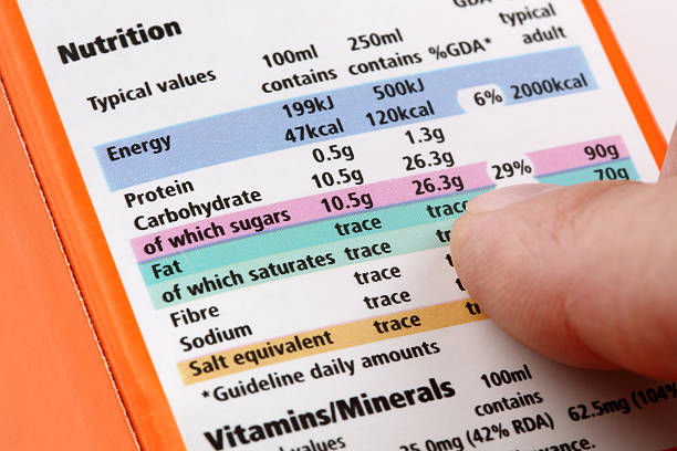 Nutritional label Reading a nutrition label on food packaging sugar food stock pictures, royalty-free photos & images