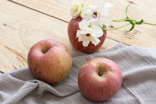 istock Red apple isolated on wooden background 1542291624