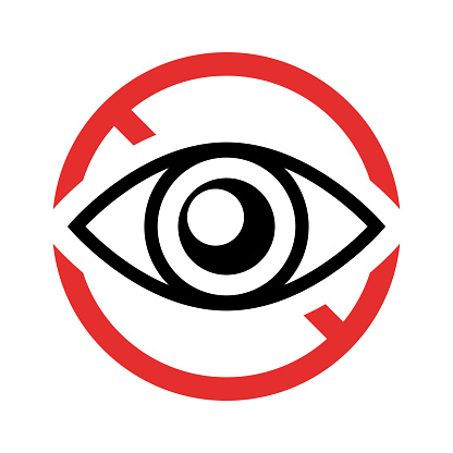 Eyes and prohibited sign. Please do not look. Editable vector.
