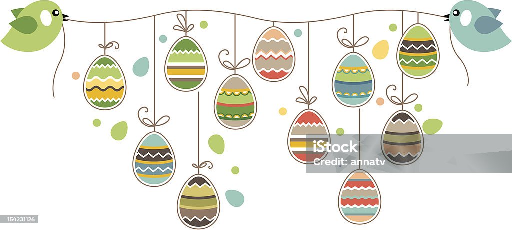Easter decoration with birds Two birds hold rope with easter eggs Animal Markings stock vector