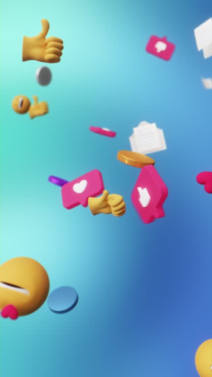 Looping emoji background, with social media apps and icons