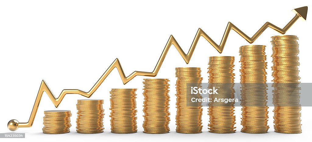 Succès: Diagramme de pièces d'or - Photo de Activité bancaire libre de droits