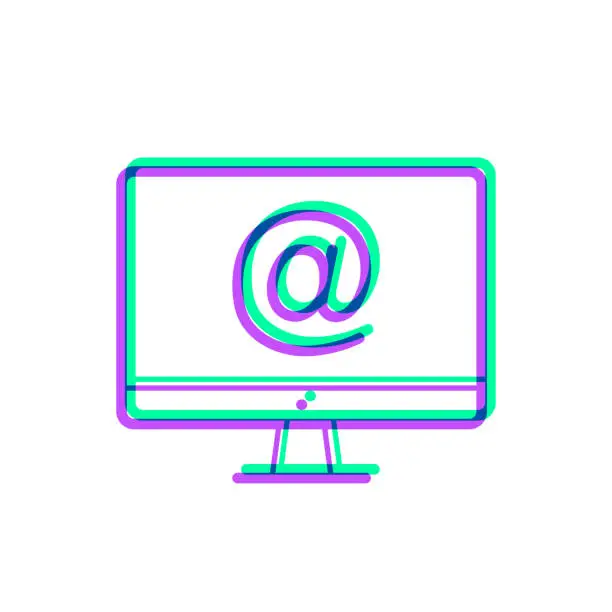 Vector illustration of Desktop computer with At symbol. Icon with two color overlay on white background