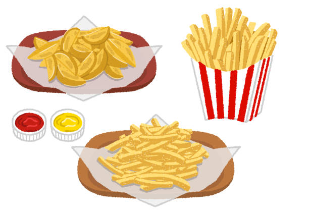 French fry French fries are potatoes cut into bite-sized pieces and deep-fried in oil. fried potato stock illustrations