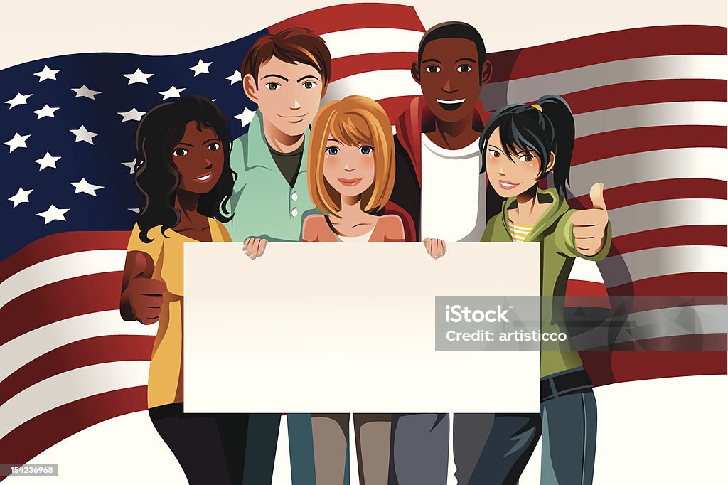 Voting people A vector illustration of a group of young adults holding a blank paper. The concept is to encourage people to vote. Thumbs Up stock vector