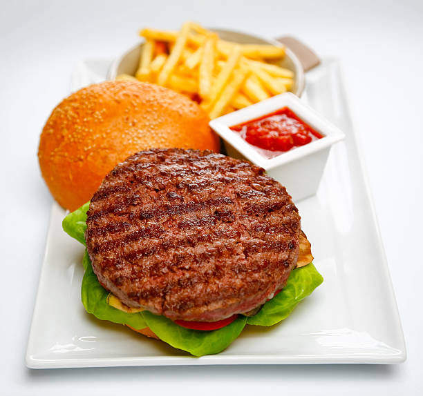 istock Open burger and  french fries 154237461