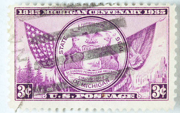 istock state of Michigan Centenary Postage Stamp 154237826