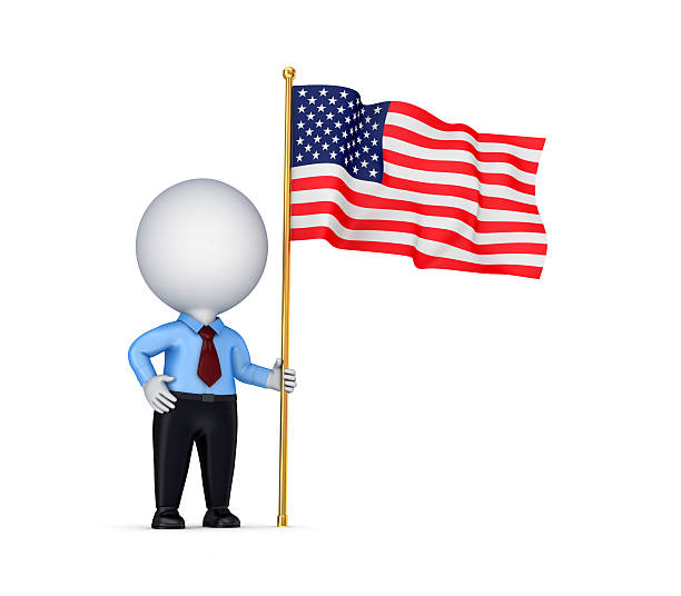 istock 3d small person with american flag in a hand. 154237960