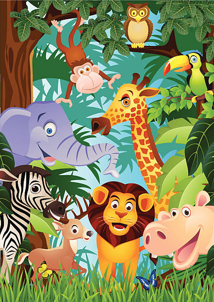 animal cartoon - safaritiere stock-grafiken, -clipart, -cartoons und -symbole