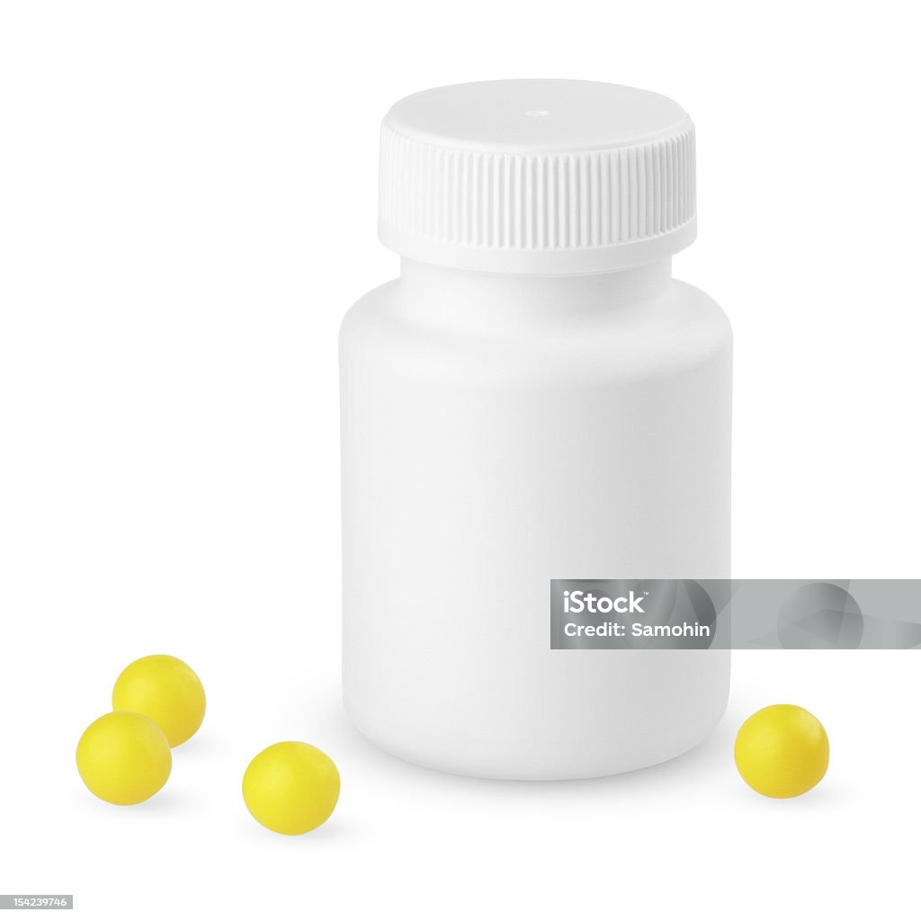 Frasco de plástico com vitaminas amarelo - Royalty-free Amarelo Foto de stock
