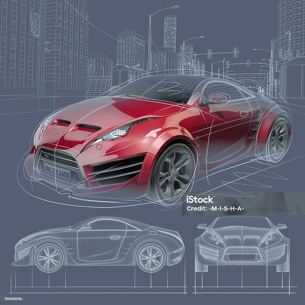 Sports car blueprint Non-branded concept car. Car stock illustration