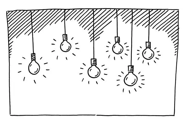 Vector illustration of Set Of Simple Light Bulbs Hanging Drawing