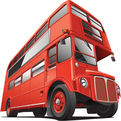 Detailed vector image of symbol of London - best-known British double-decker bus - isolated on white background. Contains gradients. No blends and strokes. Easily edit: file is divided into logical layers and groups.