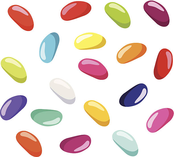 Jelly beans of various colors. Vector illustration. Vector illustration of jelly beans of various colors isolated on a white background. jellybean stock illustrations