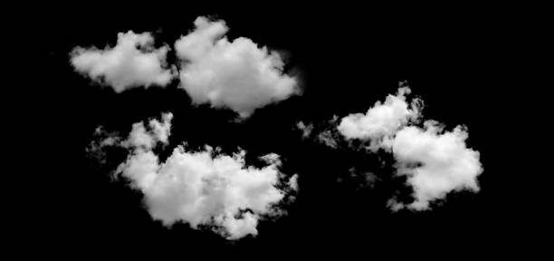 istock Collection of white clouds isolated on black background. 1542424866