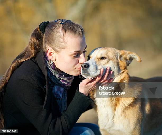 Young Woman With Dog Stock Photo - Download Image Now - Adolescence, Adult, Animal