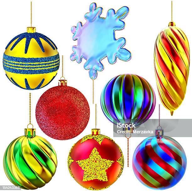 Set Of Christmastree Balls And Snowflake Stock Photo - Download Image Now - Abstract, Bell, Bright