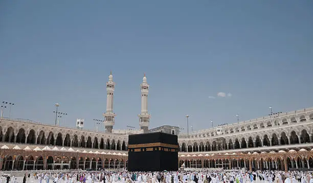 Pilgrims circumambulate the Kaaba at Masjidil Haram in Makkah, Saudi Arabia. Muslims all around the world face the Kaaba during prayer time.