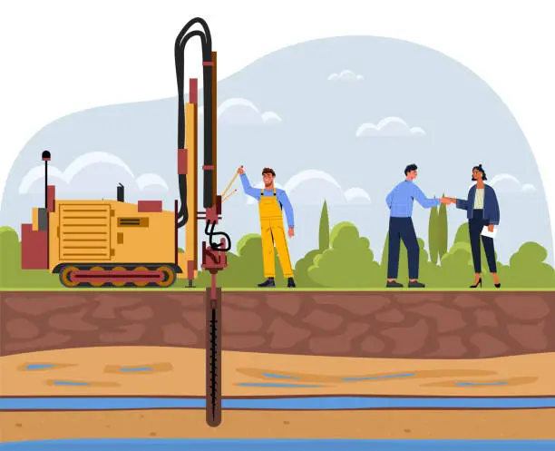 Vector illustration of People drilling wells vector concept