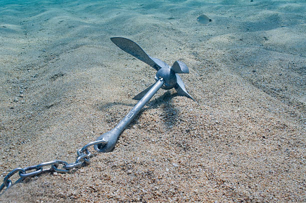 Photo of anchor submerged underwater in the sand