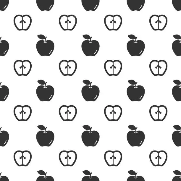 Vector illustration of Black apple seamless pattern background.