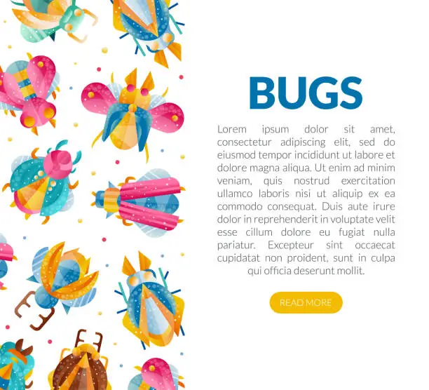 Vector illustration of Bright Bugs and Beetle Insect with Wings Vector Design Template