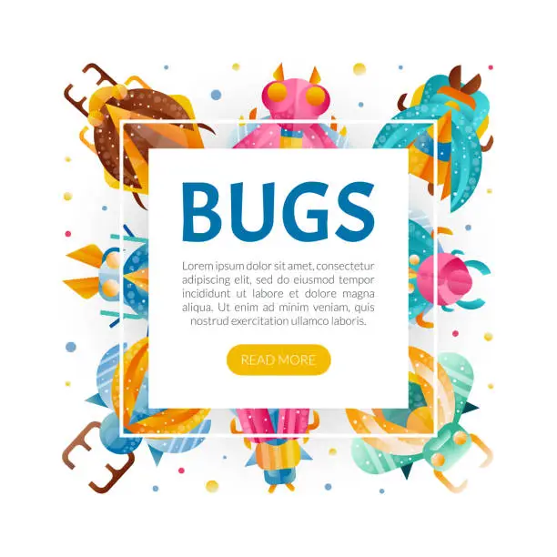 Vector illustration of Bright Bugs and Beetle Insect with Wings Vector Design Template