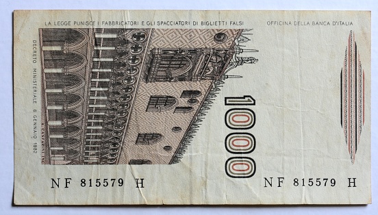 GIFFONI VALLE PIANA,ITALY - July 1,2023 : Old Italian 1000 lire banknote.