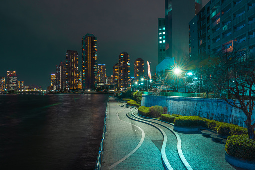 Tokyo city and sumida river at night