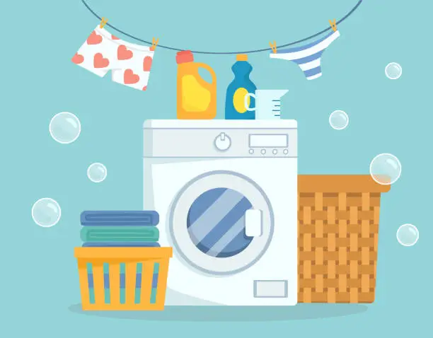 Vector illustration of Washing mashine with clothes vector concept