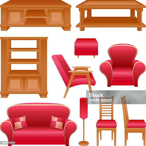 Mobiliário - Arte vetorial de stock e mais imagens de Cadeira de Braços - Cadeira de Braços, Candeeiro de Chão, Castanho