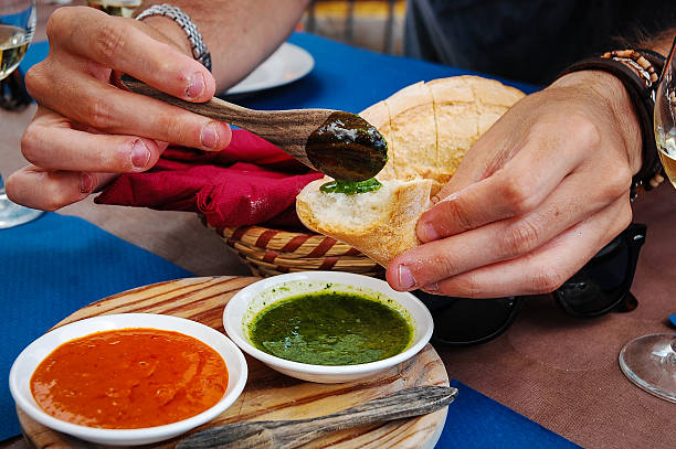 istock Close up of green and orange Mojo, typical spanish sauce. 154247874