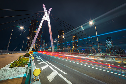 Chuo-Ohashi Bridge in Tokyo at night