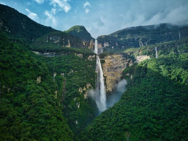istock Gocta Falls waterfall in Peru aerial drone view 1542485345
