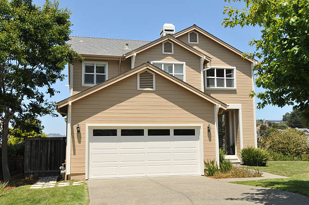 Two story single family house with driveway stock photo