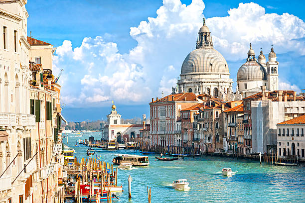 Venice during Carnival holiday, Italy. View of basilica off Santa Maria della Salute from Accademia bridge, venice, Italy. st marks square photos stock pictures, royalty-free photos & images