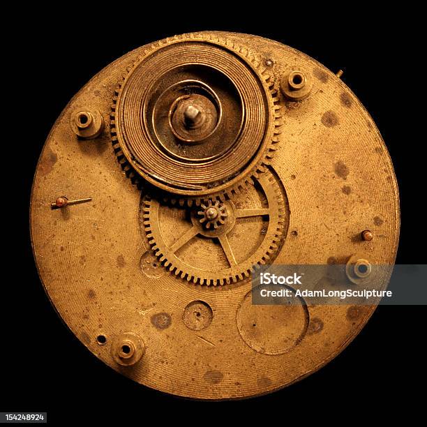 Circular Brass Watch Clock Part With Spring And Gear Stock Photo - Download Image Now