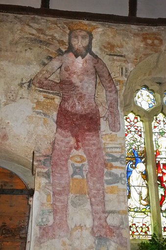 The very rare pre-reformation wall paintings at Breage Church, Cornwall.