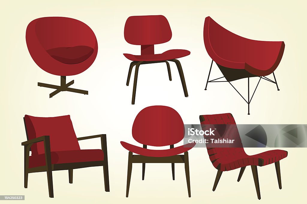 Винтажный красный стул значки - Векторная графика Стулья роялти-фри
