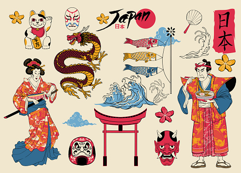 Vector of Hand Drawn Collection of Japanese Object