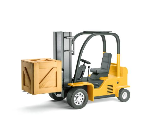 istock Cartoon Forklift isolated on white background. 3d illustration. 1542566187