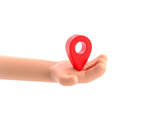 istock Cartoon character hand holding red pin. 3d illustration. 1542566967